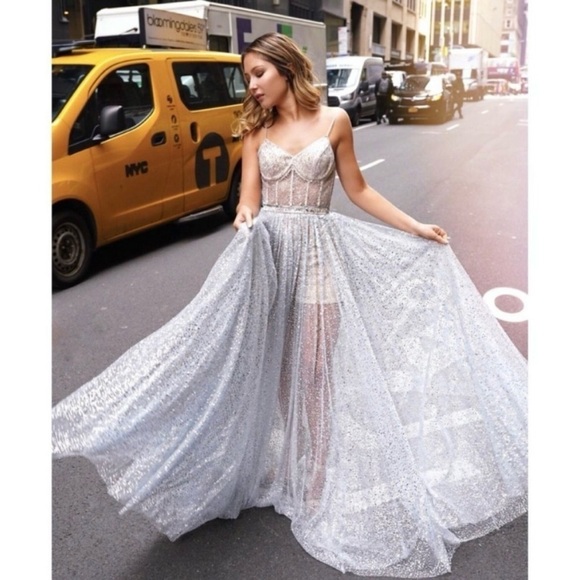 Ieena for Mac Duggal 12 Bustier Crystal Gown 261861 Blue Silver Cinderella - Picture 1 of 16